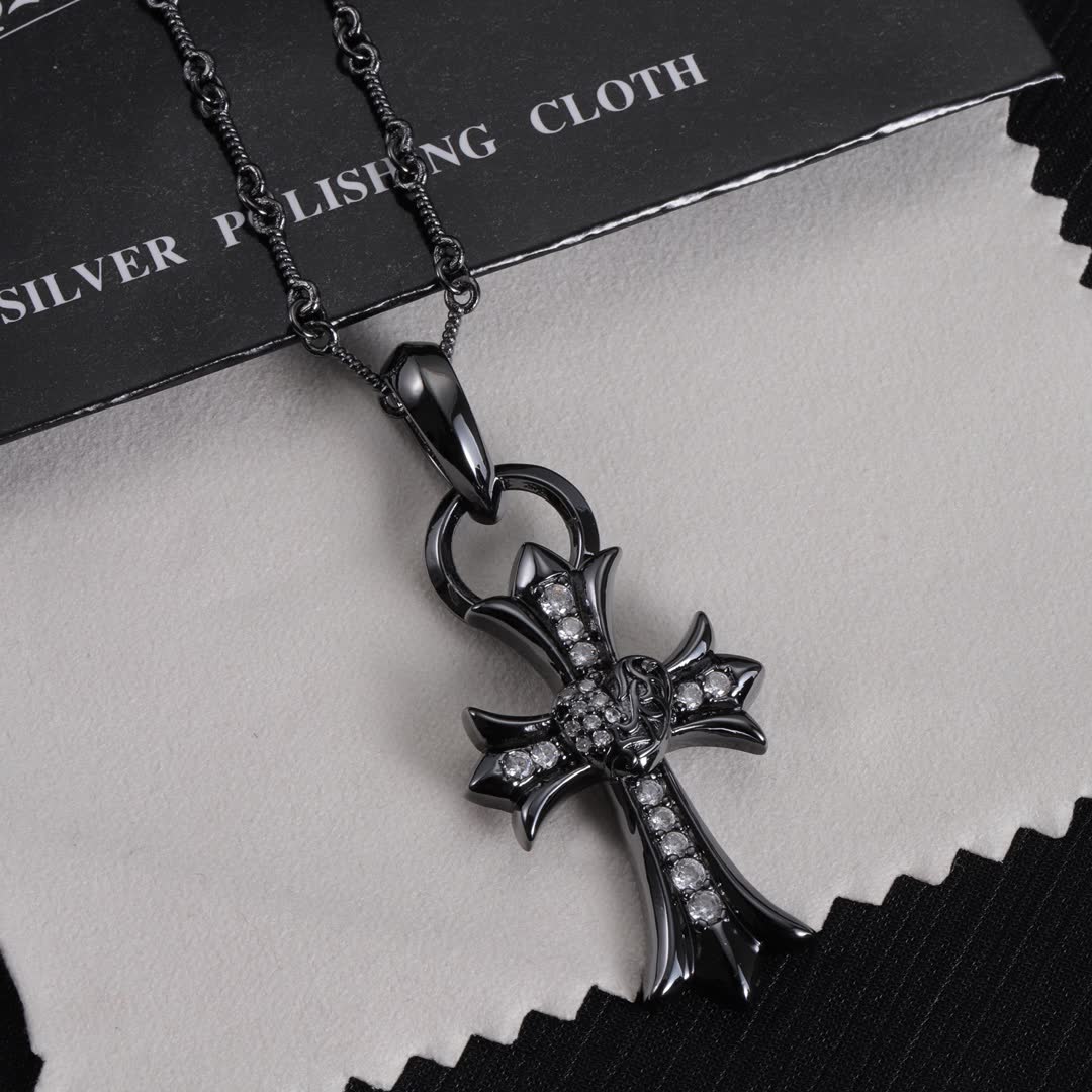 Chrome Hearts Chromatic Hearts Silver Cross Pendant with Diamonds